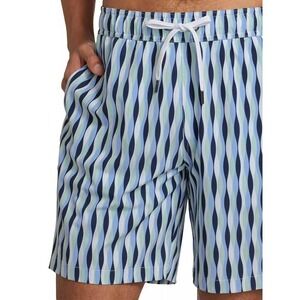 Saks Fifth Avenue Swim Trunks Braided Stripe Blue Wave Elastic Swim Shorts Small
